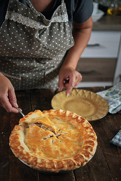 Preparing Leftover Pie from Thanksgiving Turkey with Vegetables and Boiled Eggs