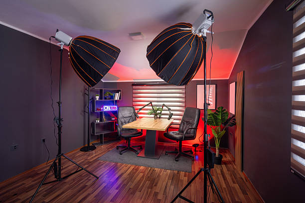 istock Modern podcast recording studio with professional lighting 2235965878