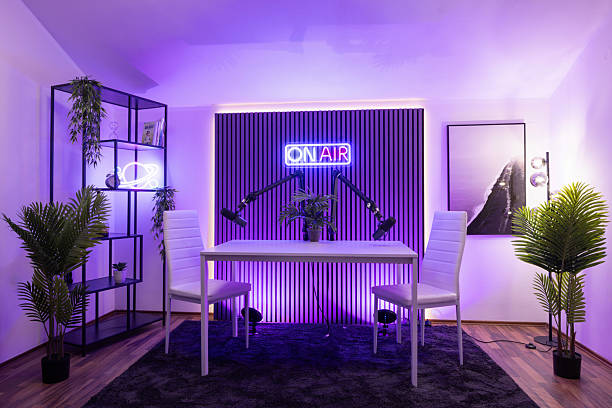 istock Modern podcast recording studio with professional lighting 2235965926