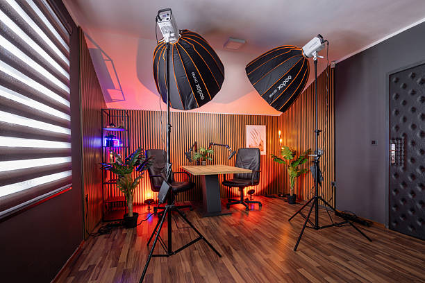istock Modern podcast recording studio with professional lighting 2235965966