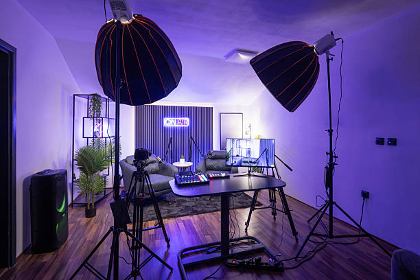 istock Modern podcast recording studio with professional lighting 2235966904