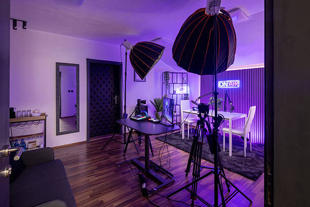 istock Modern podcast recording studio with professional lighting 2235966935