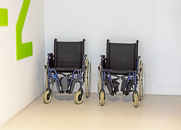 wheelchairs in the lobby for people with sore joints and disabilities. Authenticity