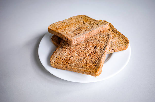 istock Toasted Bread on Plate Minimal Breakfast Setup on White Background 2235973717