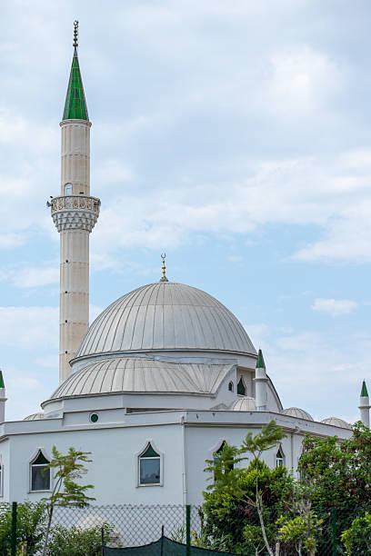 White Mosque with Minaret and Silver Dome