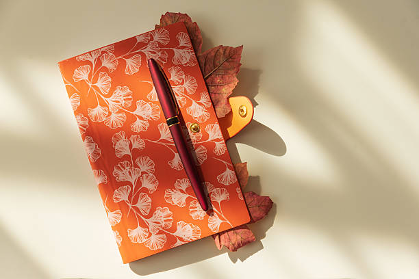 istock Autumn Notebook with Leaves and Pen on Light Background under Sun light 2235976212