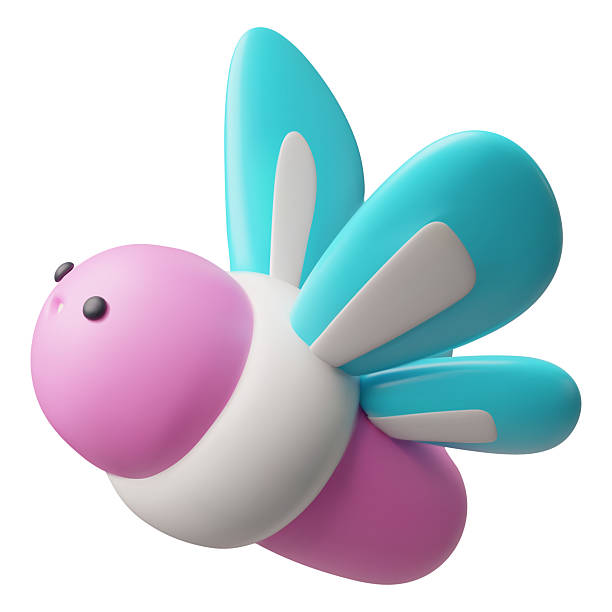 istock Cute 3d butterfly flying up, pink with blue wings, insect, side view. 2235979020