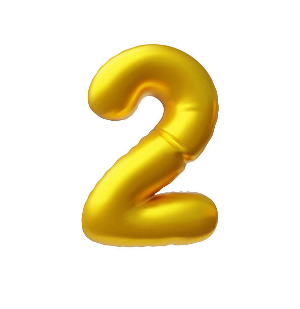 istock Realistic 3D volume gold foil inflated balloon number two, vector numeric symbol 2 typing odd count symbol air balloon 2235979808
