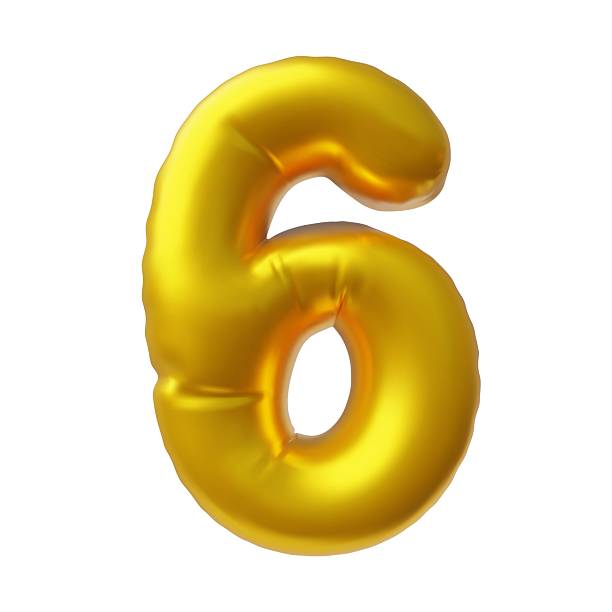 istock Realistic 3D volume golden inflated balloon number six, vector numeric symbol 6, typing count symbol from air balloon 2235979848
