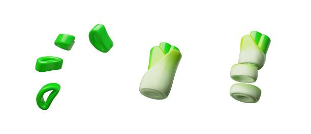 istock 3D illustration of chopped green onions, ideal for vegetarian dishes on a white background 2235985436