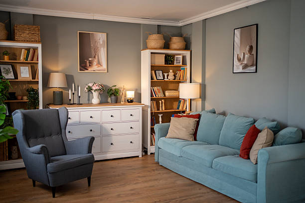 istock Modern living room interior with comfortable sofa and armchair 2235988603