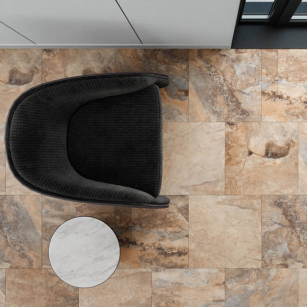 istock Top View of Modern Tile Stone Floor with Modern Armchair 2235994313