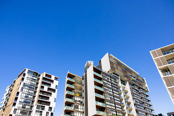 istock Modern apartment buildings, front view, background with copy space 2236008011