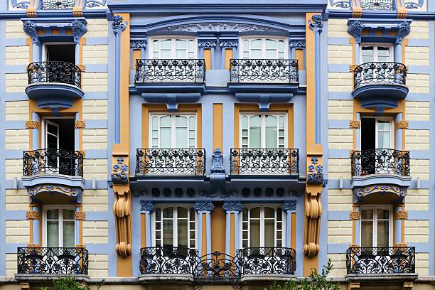 Classical apartment building facade with copy space