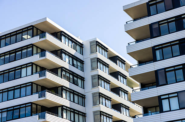 istock Modern apartment buildings, front view, background with copy space 2236011309