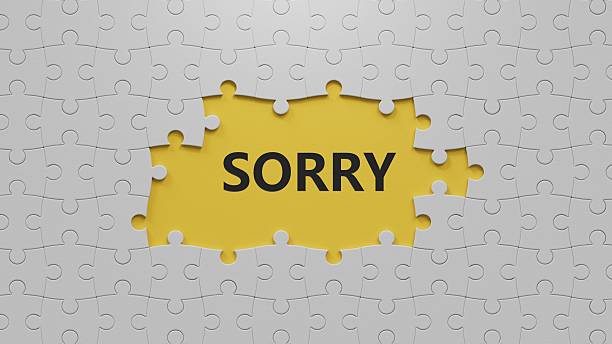 istock word concept. Sorry Message to Express Regret, Remorse, Apology for Error, Mistake, Guilt and Request Forgiveness. Concept With Word Written in Cut Out Paper. 3D rendering on yellow background. 2236013777