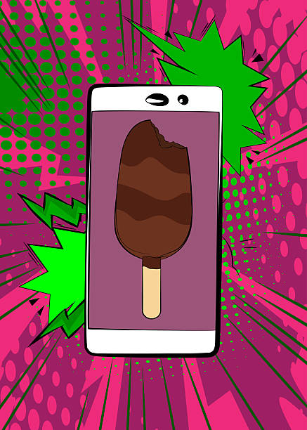 istock Cartoon Smartphone, comic book Telephone with Ice Cream. Retro vector comics pop art design. 2236015622