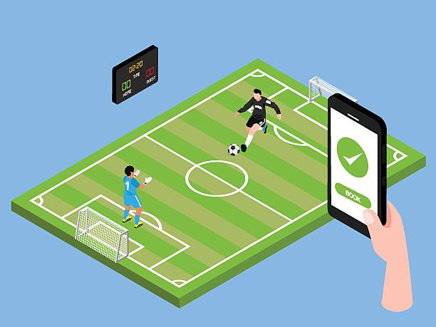istock Hand Holding a Smartphone to Book a Soccer Field, Online Booking and Reservation, Mobile App, and Technology. 3d vector illustration 2236017464
