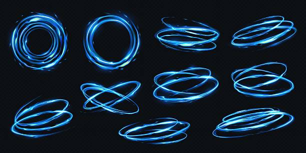 istock Set of Glowing Blue Light Swirls on Dark Background 2236023509