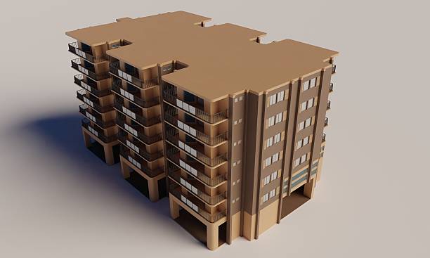 Contemporary residential tower 3d model architecture wallpaper background