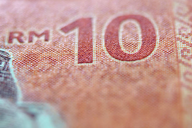A detailed close-up view of a ten ringgit banknote showcasing texture and intricate design elements. Ideal for financial and economic themes.