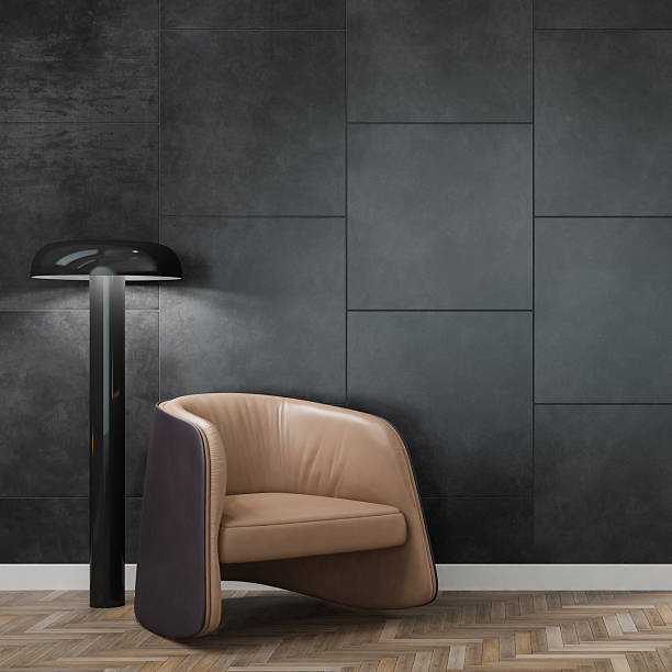 istock Modern Minimal Interior with Designer Armchair and Stone Tile Wall 2236035863