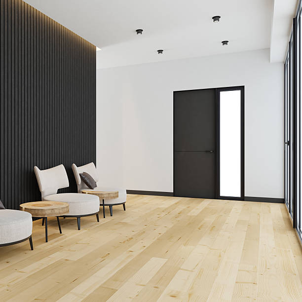 istock Japandi Style Hallway Interior with White Armchairs and Natural Materials 2236038075