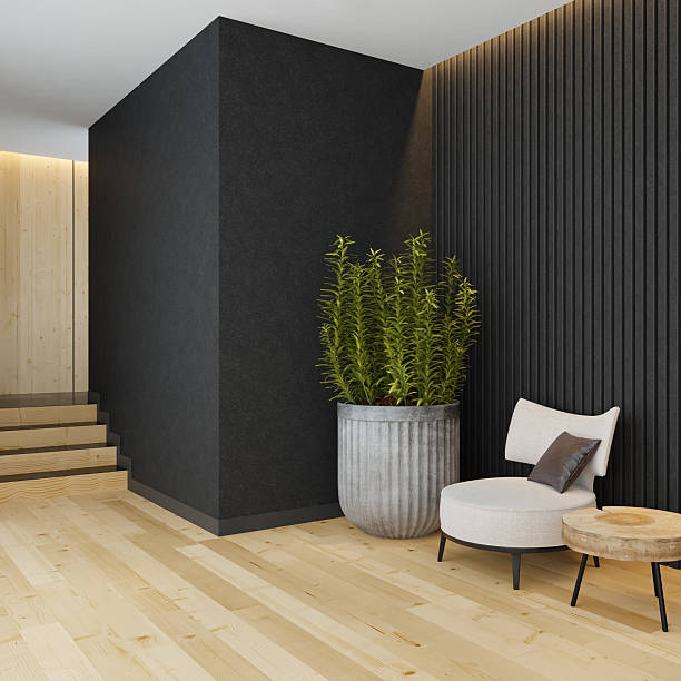 istock Japandi Style Hallway Interior with White Armchairs and Natural Materials 2236038076