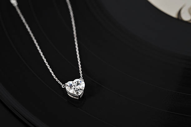 istock A necklace with a heart pendant is on a black record 2236038168