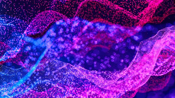 istock Abstract background of glowing point wave forming techno grid in pink purple and blue 2236045205