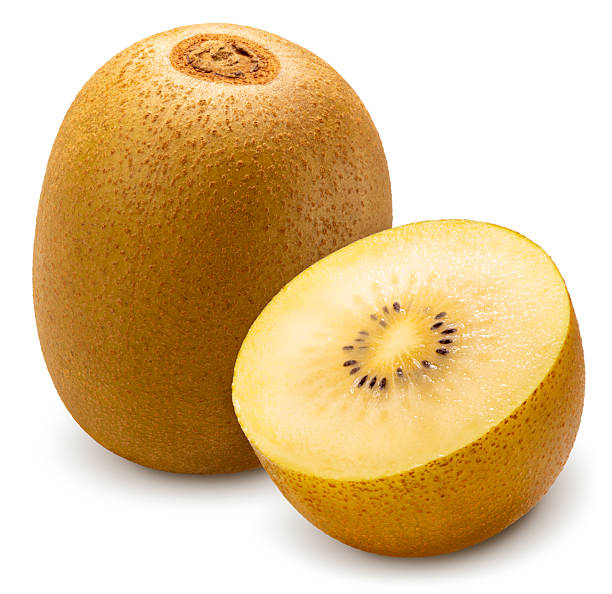 Fresh Golden Kiwi fruit with leaf isolated on white background, Golden Kiwi fruit on White Background With clipping path.