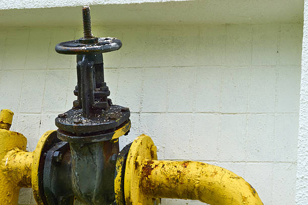 istock Pipeline gas with valve in a tile wall niche 2236050945