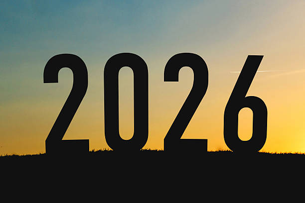 istock Field with grass happy new year 2026 creative idea. Silhouette 2026 2236067694