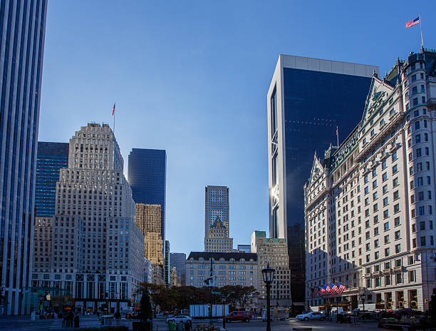 Beautiful  Pulitzer plaza and the Plaza typical historic skyscraper hotel Building facade at Midtown New York City, USA