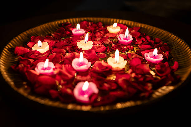 istock beautiful candlelight with rose decoration on diwali night 2236076227