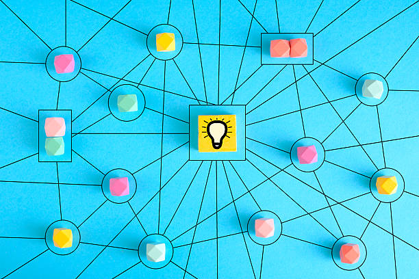 istock Business concept networking with members connected to each other. Communication, teamwork, community, society. Abstract concept with wooden pieces on blue background. Stock photo. 2236080800