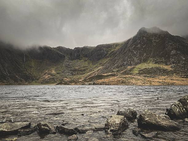 Looking over the Llyn Idwal and the Welsh mountains of Snowdonia National Park