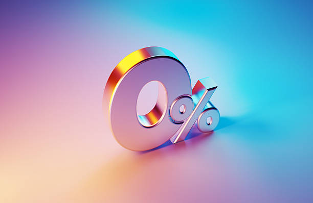 istock Zero Percent Concept - Zero Percent Symbol Illuminated By Blue And Magenta Lights On Blue  Background 2236090152