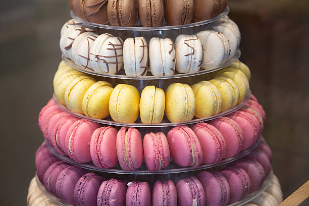 istock Bottom view of colorful macarons tower 2236091817