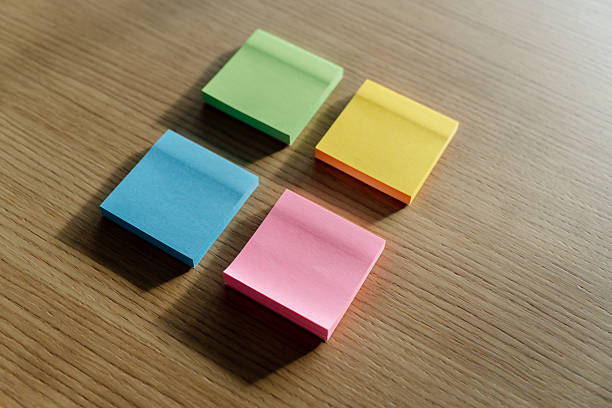 Stationery essentials. Adhesive sheets. Reminder concept. Advertisement wallpaper.