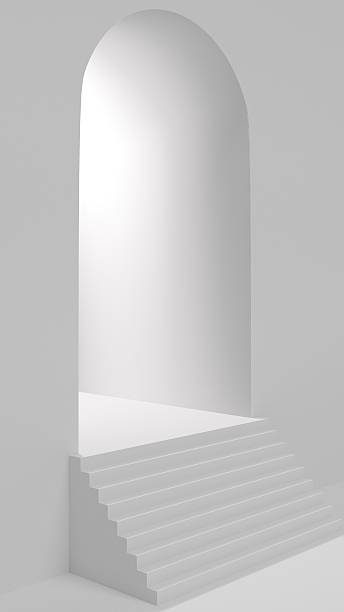 istock Minimal White Staircase With Arch Entrance And Bright Light 2236102096