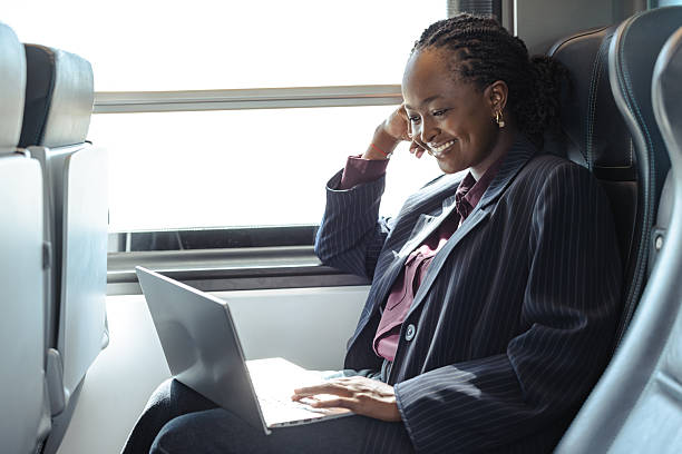 istock Businesswoman working on a laptop while traveling by train 2236103812