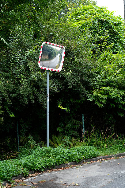 istock Traffic mirror on the road surrounded by greenery 2236105197