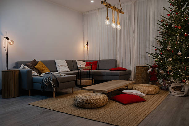 istock Festive Living Room Decorated for Christmas with Tree and Fireplace 2236108199