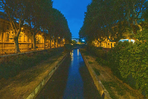 Small Basss river and valley  (small)  in Perpignan in   night