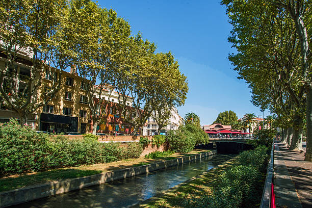 Small Basss river and valley  (small)  in Perpignan in   night