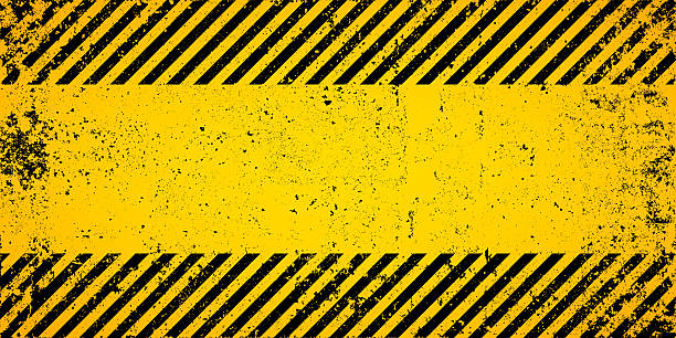 istock Warning sign with yellow and black diagonal lines. Attention, danger or caution symbol. Construction site signage, road safety notice, hazard banner, security alert shield. Vector illustration 2236113666