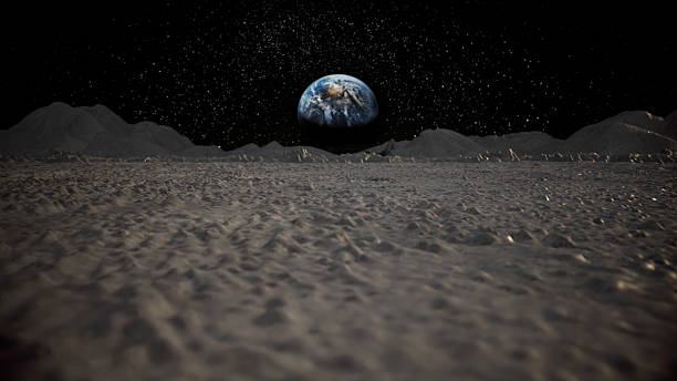 istock View of Earth from the Moon with starry sky and lunar surface at twilight 2236116768