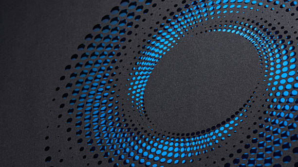 istock Blue Halftone Spiral Cut Paper Artwork on Black Background with Vortex Effect 2236121316