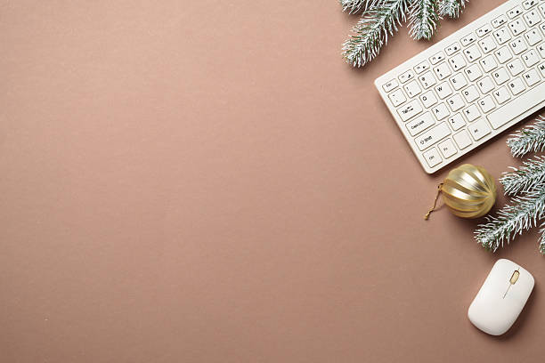 istock Winter office workspace background. Mocha mousse color 2025. 2236122688